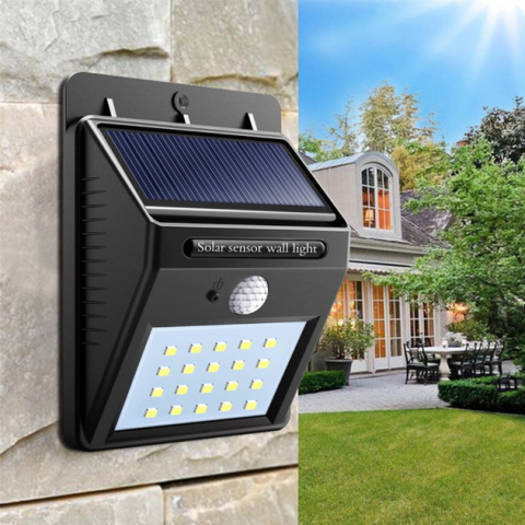 Lampa solarna z czujnikiem ruchu 20 LED ELEWACYJNA Lampa solarna z czujnikiem ruchu 20 LED ELEWACYJNA