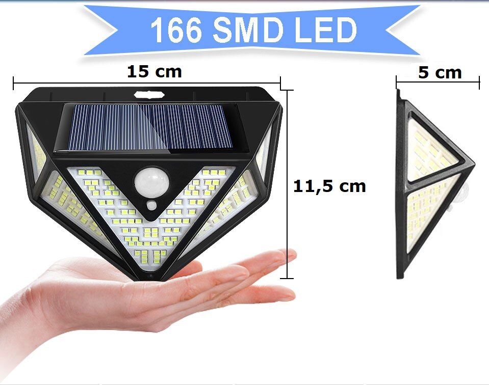 Lampa solarna czujnik ruchu 166 LED Elewacyjna Lampa solarna czujnik ruchu 166 LED Elewacyjna