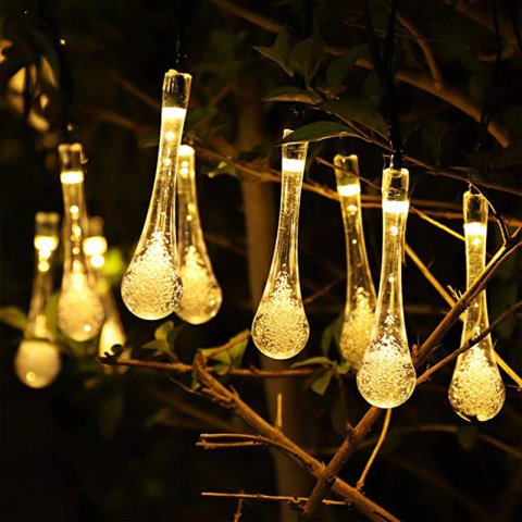 GIRLANDA solarna ogrodowa 20 LED Ciepła Biel KROPLE GIRLANDA solarna ogrodowa 20 LED Ciepła Biel KROPLE