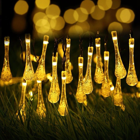 GIRLANDA solarna ogrodowa 20 LED Ciepła Biel KROPLE GIRLANDA solarna ogrodowa 20 LED Ciepła Biel KROPLE