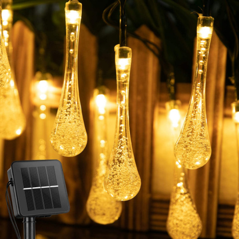 GIRLANDA solarna ogrodowa 20 LED Ciepła Biel KROPLE GIRLANDA solarna ogrodowa 20 LED Ciepła Biel KROPLE