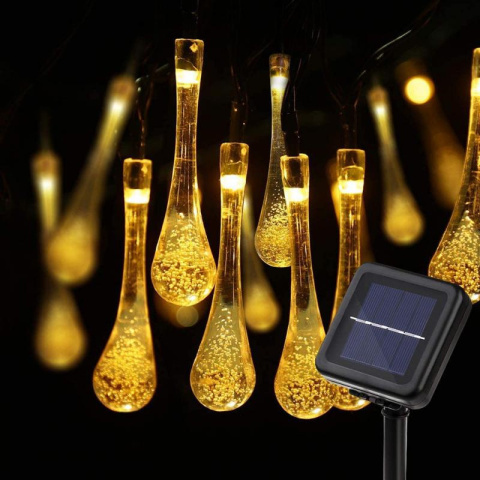 GIRLANDA solarna ogrodowa 20 LED Ciepła Biel KROPLE GIRLANDA solarna ogrodowa 20 LED Ciepła Biel KROPLE