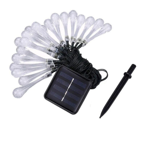 GIRLANDA solarna ogrodowa 20 LED Ciepła Biel KROPLE GIRLANDA solarna ogrodowa 20 LED Ciepła Biel KROPLE