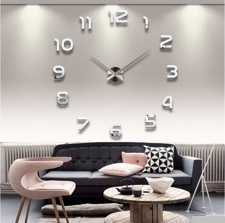 Zegar naklejany na ścianę duży ozdobny Cyfry Srebrny