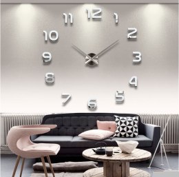 Zegar naklejany na ścianę duży ozdobny Cyfry Srebrny