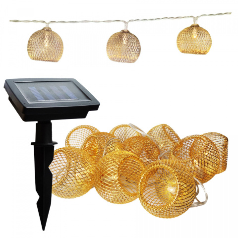 GIRLANDA solarna ogrodowa LED Złote Metalowe Kulki