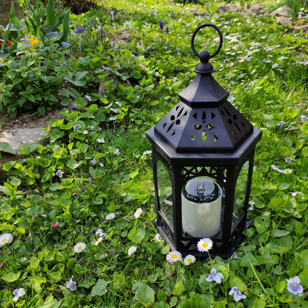 Latarenka Lampion Lampa solarna LED efekt świeczki Czarna