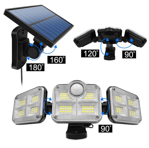 Lampa solarna czujnik ruchu trzy reflektory Jasna Mocna Lampa Lampa solarna czujnik ruchu trzy reflektory Jasna Mocna Lampa