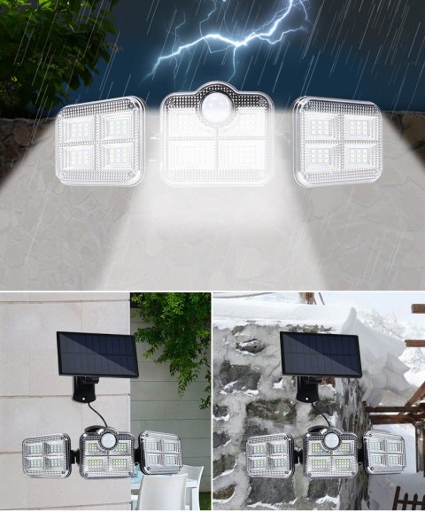 Lampa solarna czujnik ruchu trzy reflektory Jasna Mocna Lampa Lampa solarna czujnik ruchu trzy reflektory Jasna Mocna Lampa