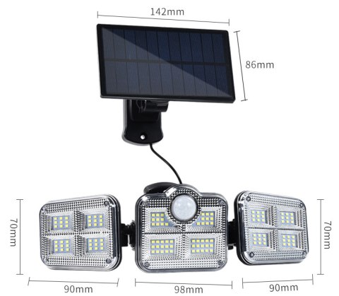 Lampa solarna czujnik ruchu trzy reflektory Jasna Mocna Lampa Lampa solarna czujnik ruchu trzy reflektory Jasna Mocna Lampa