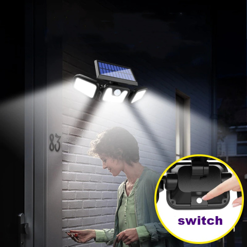 Lampa solarna czujnik ruchu trzy regulowane reflektory Lampa solarna czujnik ruchu trzy regulowane reflektory