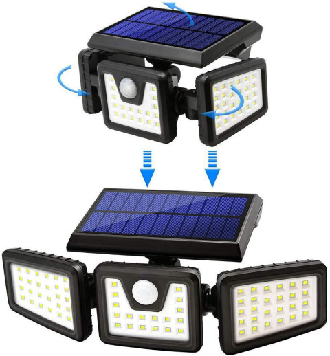 Lampa solarna czujnik ruchu trzy regulowane reflektory Lampa solarna czujnik ruchu trzy regulowane reflektory