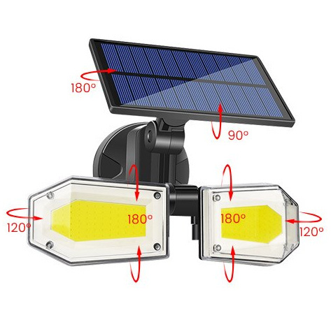 Lampa solarna czujnik ruchu dwa jasne regulowane reflektory