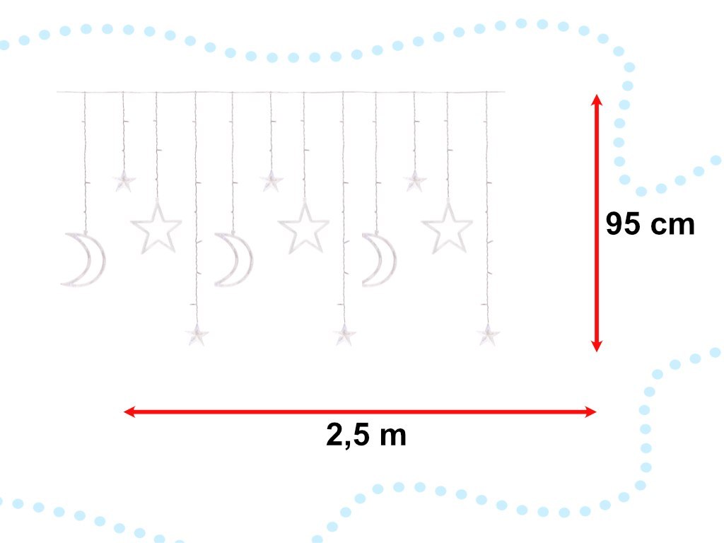 Lampki LED kurtyna księżyc gwiazdy 2,5m 138LED multikolor