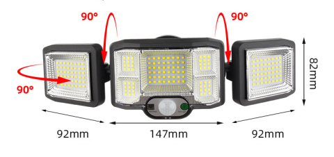 Lampa solarna zewnętrzna czujnik ruchu trzy Jasne reflektory Solidna Lampa solarna zewnętrzna czujnik ruchu trzy Jasne reflektory Solidna