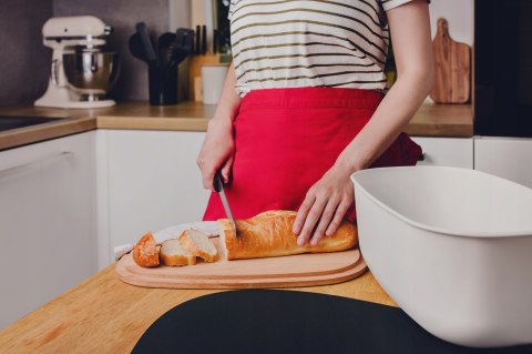 Chlebak szary duży na chleb pieczywo bukowa deska pokrywka Chlebak szary duży na chleb pieczywo bukowa deska pokrywka