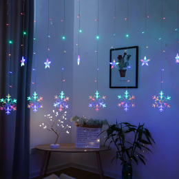 Lampki Świąteczne LED kurtyna płatki śniegu 2,5m 138 LED MULTIKOLOR