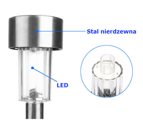 Lampa ogrodowa solarna LED Stal Stojąca Wbijana 1 szt Lampa ogrodowa solarna LED Stal Stojąca Wbijana 1 szt