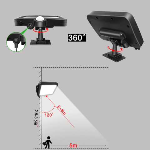 Lampa solarna czujnik ruchu osobny solar 120 LED + PILOT Lampa solarna czujnik ruchu osobny solar 120 LED + PILOT